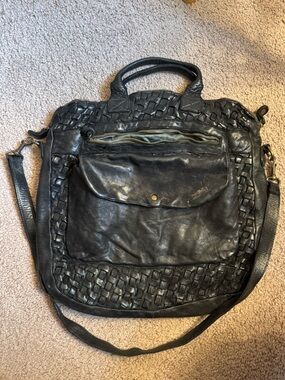 Black Woven Italian Leather Purse